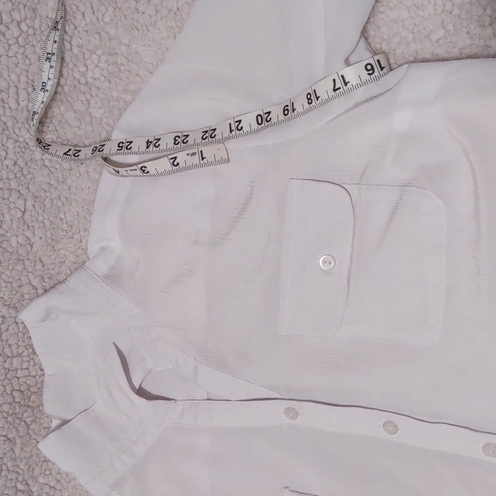 Notations White Collared Long Sleeve Tops Size L Roll Tab 100% Polyester - Picture 10 of 15